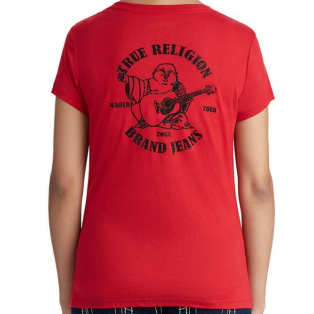 True Religion Happy Buddha embellished red shirt. - Picture 4 of 8